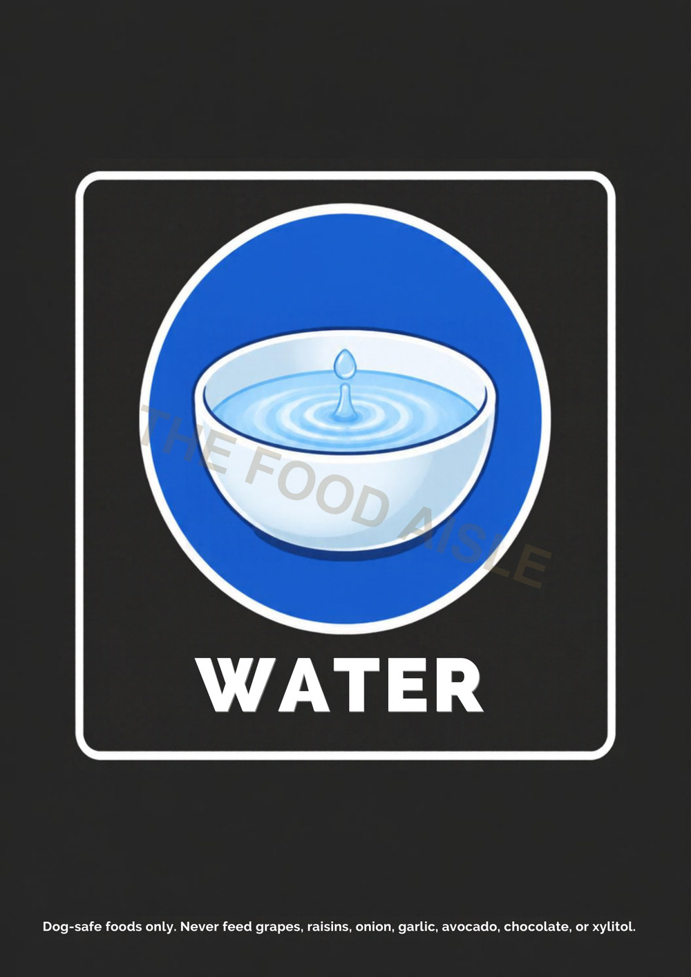 Printable A4 dog choice tile showing water in blue and yellow