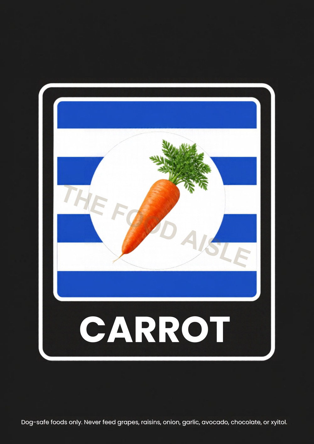 Printable A4 dog choice tile showing carrot in blue and yellow