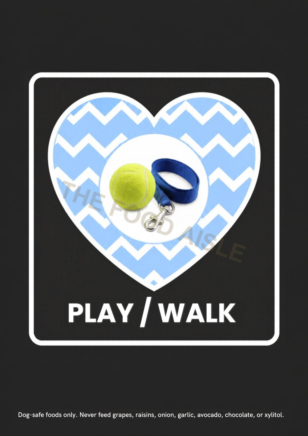 Printable A4 dog choice tile showing play or walk in blue and yellow